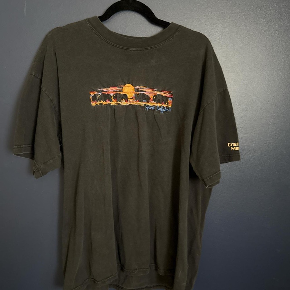 Vintage 1980s Gildan Crazy Horse Memorial T-shirt Spirit Buffalo Black XL